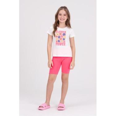 Imagem de Conjunto Infantil Bermuda Ciclista Flower Power Off-White - Vida Coste