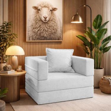 Imagem de Poltrona Cama Sofá 01 Lugar Modular Mold Boucle Prata Loja Sheep, Cinz