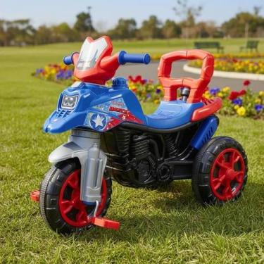 Imagem de Triciclo Infantil Moto com Pedal e Haste Divertido Menino Menina Azul 