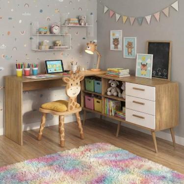 Imagem de Mesa de Estudos em L com 3 Gavetas Porto Multimóveis MP6047