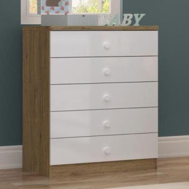 Imagem de Cômoda Infantil 5 Gavetas Bala De Menta Rústico Branco - MÓVEIS HENN