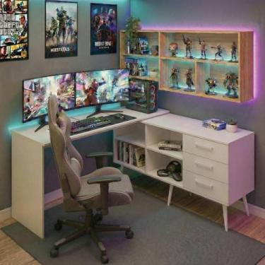 Imagem de Mesa Gamer Em L Para Computador Com 3 Gavetas Nexus Multimóveis Mp6048