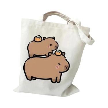 Imagem de Bolsa de Ombro Feminina de Lona com Estampa de Capivara - Grande Capac