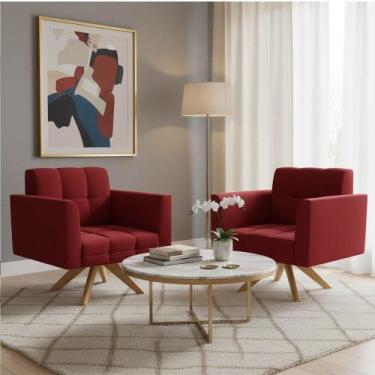 Imagem de Poltrona Sala Decorativa Kit 2 Elisa Giratória Castanho MA30 Veludo D0