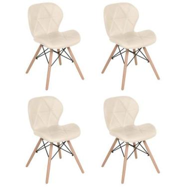 Imagem de Kit 4 cadeiras estofadas Charles Eames Eiffel Slim Wood confort - Crem
