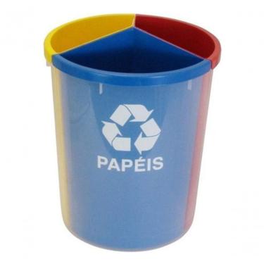 Imagem de Lixeira para Coleta Seletiva Mix 25 Litros Plástico com 3 Divisões e Adesivos Azul-Verm...