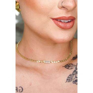 Imagem de Choker Floratta Joias Corrente Chapada com Zircônias ao Centro Banhado em Ouro 18K 26CM...