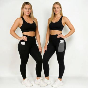 Imagem de Kit c/ 2 CALÇAS LEG Legging COM BOLSOS Cintura Alta Fitness Treino Cas