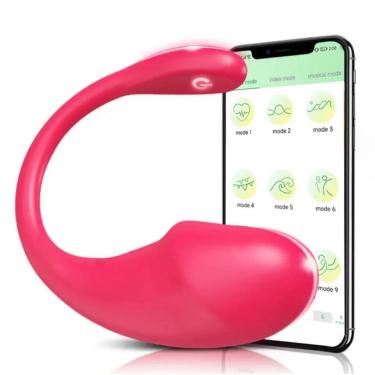 Imagem de Vibrador App Estimulador Ponto g Brinquedo Larga Distancia em Silicone 9cm X 6 e 3cm Rosa com 9 Frequências de Vibração