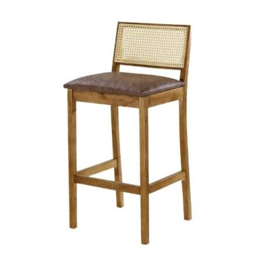 Imagem de Cadeira Banqueta Com Encosto Palhinha Ratan Balcão - Talento Móveis, C