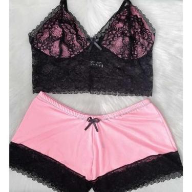 Imagem de Baby Doll Cropped Plus Size 36 ao 52 Sexy com Renda - Sem marca, Rosa 
