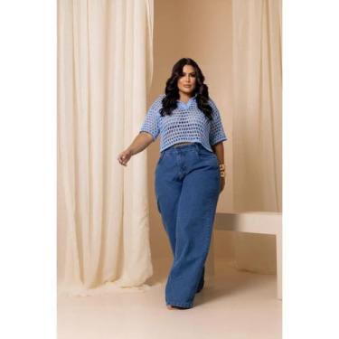 Imagem de Wide Leg Pantalona Jeans Plus Size Feminina Cintura Alta LISA - KGL, A