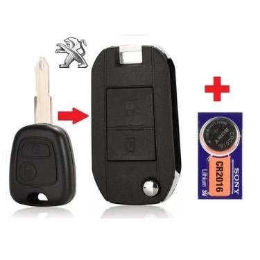 Imagem de Carcaça Chave Canivete Peugeot 206 207 Hoggar + Pilha CR2016 - Adaptaç