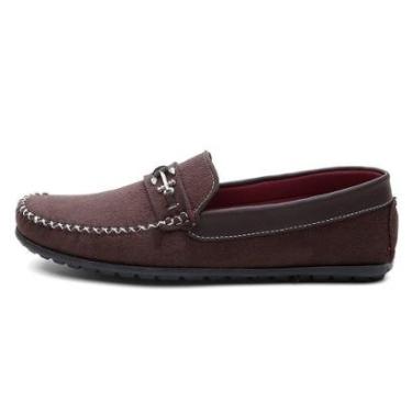 Imagem de Mocassim Drive Masculino Camurça Costura Manual Detalhe Metal Âncora Frontal Casual Con...