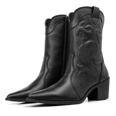 Imagem de Bota Texana Bico Fino Feminina Salto Baixo Ziper Lateral Country Rodeio Barretos Festa...