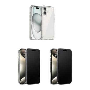 Imagem de 2UN Película de Cerâmica Fosca 9D + Capa Silicone TPU Iphone 16 Plus -