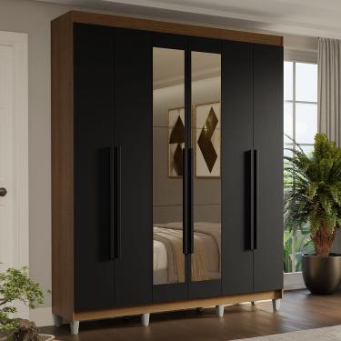 Imagem de Guarda-Roupa Casal com Pés 6 Portas Batentes com Espelho Saturno Madesa