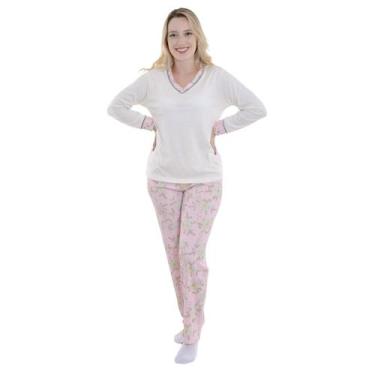 Imagem de Pijama de inverno Feminino Canelado Madam Victory, G, Marfim