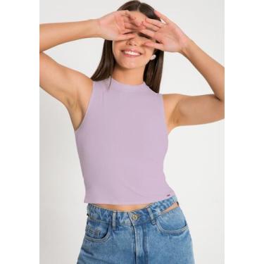 Imagem de Blusa Cropped Canelada Gola Alta, Manga Cavada mais Alongado - Lunende