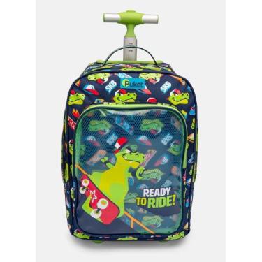 Imagem de Mochila Escolar Pequena com Rodinha Dinossauro Skate - Puket