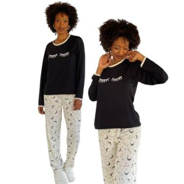Imagem de Pijama Feminino Longo Levinho Estrela Calça Universo Cílios Fofo - NoB