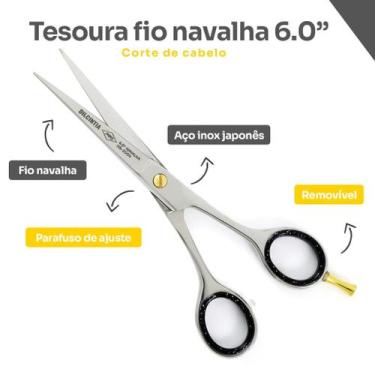 Imagem de Tesoura Fio Navalha Profissional para Cabelos 6.0 Aço Inox Japonês Dil