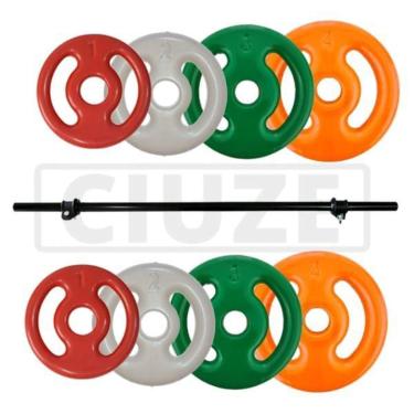 Imagem de Kit Anilhas Emborrachadas 20kg + Barra Polipump 1,30m-Unissex