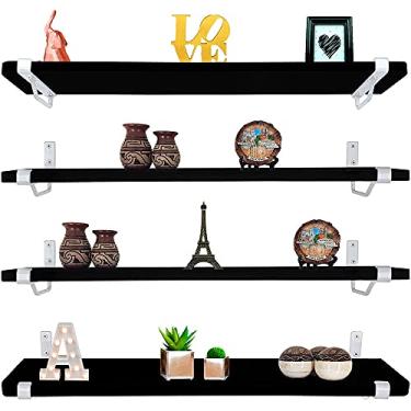 Imagem de Kit Jogo 4 Prateleiras De Parede Zurique Mdf 60cm x 15cm Branca/Preta