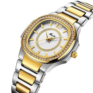 Imagem de Relógios de pulso femininos simples, casual, pulseira de aço inoxidável, 30 m, à prova d'água e de arranhões, elegante relógio de quartzo feminino, dourado 1