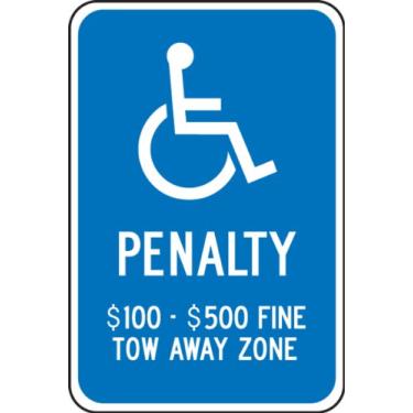 Imagem de Accuform Signs FRA161RA Placa de estacionamento refletiva de alumínio para deficientes físicos (Virgínia), legenda "PENALTY $100 - $500 FINE TOW AWAY ZONE" com gráfico, 45,7 cm de comprimento x 30,5