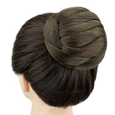 Imagem de IMISSU Cobertura de cabelo chignon trançado dançarina rosquinha peruca de cabelo scrunchie coque para mulheres (M1 Castanho Misto)