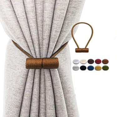 Imagem de 1 peça 16 polegadas magnético suporte de cortina decorativa prendedor de cortina gancho de cortina gravata acessórios decorativos para casa, marrom claro, 40 cm