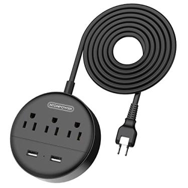 Imagem de Tira de força de 2 pontas, cabo de extensão de 4,6 m, adaptador de tomada de 2 garras a 3 garras com plugue polarizado, 3 saídas CA 2 USB, montável na parede, ideal para saídas sem terra, escritório em casa