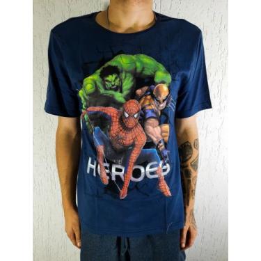 Imagem de Camiseta Super Heróis Vingadores 100% Algodão Gola Careca Azul Marinho