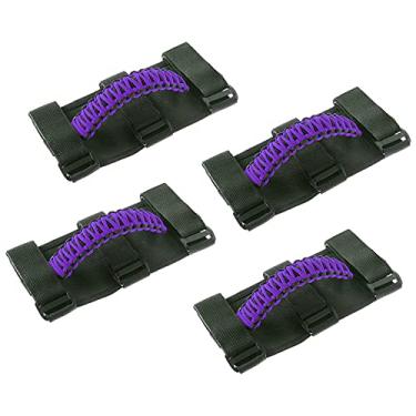 Imagem de Savadicar 4 x puxadores de barra de rolo para Jeep Wrangler YJ TJ JK JL & Gladiator JT 1987-2021, acessórios interiores, roxos