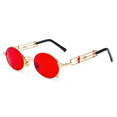Imagem de Óculos de Sol Steampunk Masculino Retro Óculos de Sol Metal Gold Frame Preto Oval Óculos Gafas de Sol UV400,vermelho dourado,A