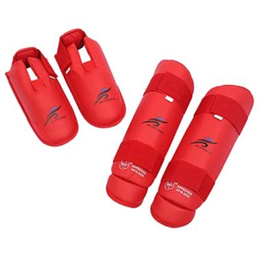 Imagem de Newmind Caneleiras Strike Guards Protetores de Perna Tornozelo Kick Pads Suporte Acolchoado para Pé e Peito MMA Marcial Taekwondo Muay Thai - Vermelho, GG
