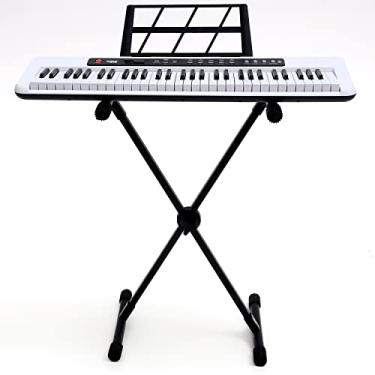 Imagem de Kit Teclado Arranjador Kobe KB-150 WH Branco 5/8 61 Teclas Com Suporte em X