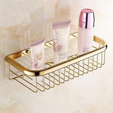 Imagem de REJOON Prateleiras de banheiro rede de quatro cantos acessórios de banheiro cobre completo estilo europeu prateleira de banheiro de cobre antigo prateleira de banheiro azul cobre (tamanho: 30cm)