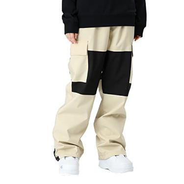 Imagem de Yajun Calças de esqui grandes de inverno calças de neve soltas combinando de cores femininas à prova de vento à prova d'água roupas esportivas masculinas ao ar livre, bege,