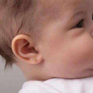 Imagem de Brinco Infantil De Ouro 18K  Bola 3mm Bebe Recém Nascido - Jjoias Ouro