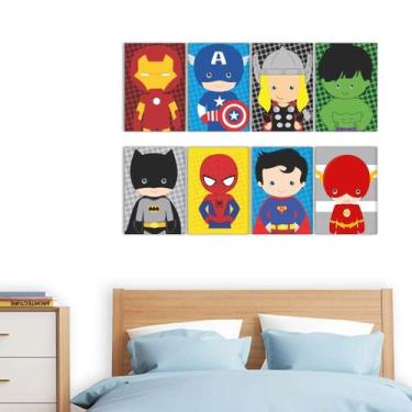 Imagem de Quadros Super Heróis Marvel Decorativo Infantil Conj. 8 Peças 30X40 -