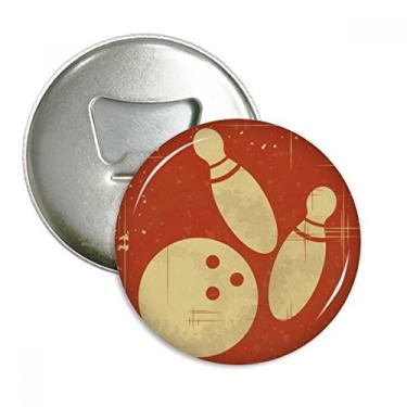Imagem de Ilustração esportiva de boliche com padrão vermelho, abridor de garrafas, ímã de geladeira, emblema multifuncional