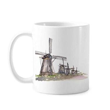 Imagem de Moinho de vento na Holanda Art Deco Presente Caneca Moda Cerâmica Copo de Café Porcelana Utensílios de Mesa