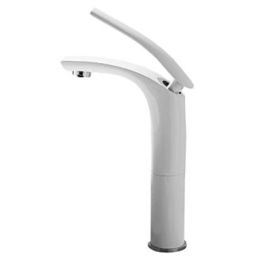 Imagem de LIDON Torneiras de banheiro para pia de 1 furo alto, torneira de banheiro de alça única branca, torneira de bacia para pia de banheiro, torneira de banheiro de furo único alta, branco D (cor: branco B)
