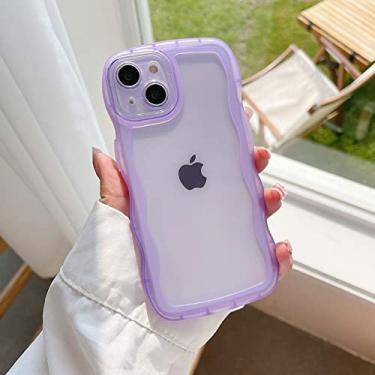 Imagem de para iPhone 14 13 12 11 Pro Max Mini XS SE 3 7 8 Plus Estojo Bonito Transparente Curly Wave Híbrido Bumper Cover Macio, Roxo, Para iPhone 13 Mini