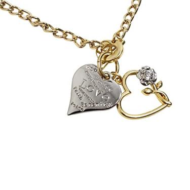 Imagem de Colar Feminino Elos Corações Love Flor Banho Ouro Semijoia