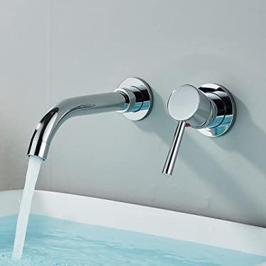 Imagem de Torneira de lavatório de ouro escovado Torneira de parede embutida com rotação de 360° Manípulo único Torneira misturadora para banho de água quente e fria, cromada