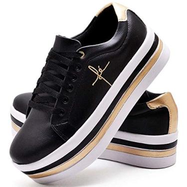 Imagem de Tênis Feminino Bordado Fé Salto Plataforma Anabela Macio Cor:Preto;Tamanho:39