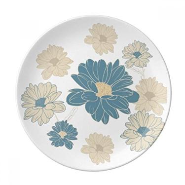 Imagem de Prato de crisântemo azul com flor de porcelana decorativa Salver talheres prato de jantar